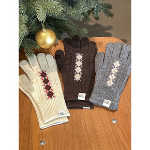 费尔岛风羊毛针织手套百搭防冻ins风保暖女可爱露指弹力可玩手机