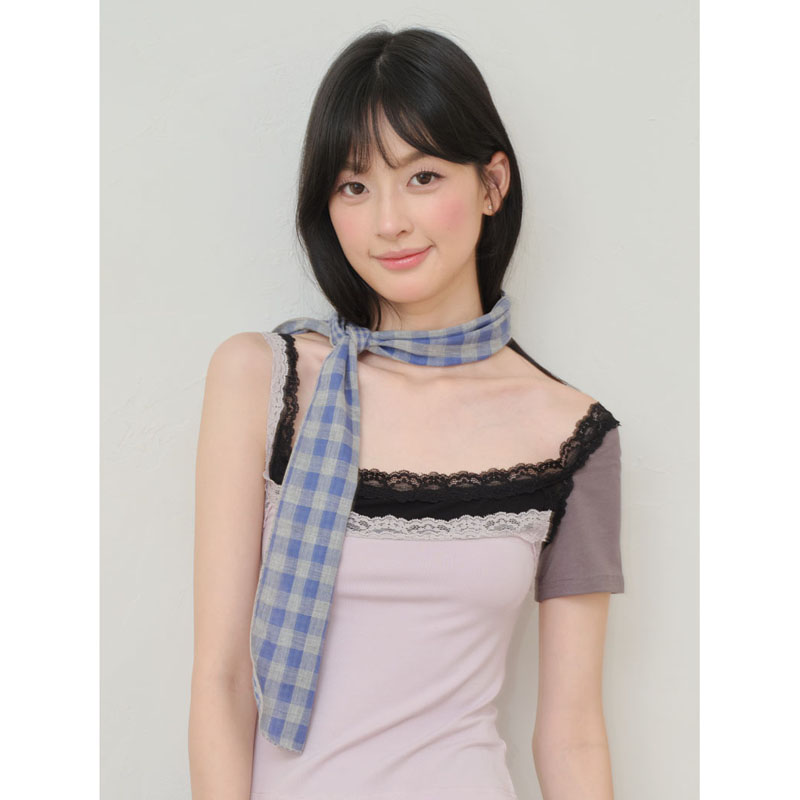 小长条格子丝巾女2025早秋新档时尚百搭女士小领巾复古发带头饰
