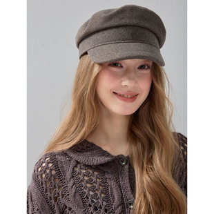 韩系日常百搭休闲平顶鸭舌帽新款 日系少女纯色文艺复古报童帽子