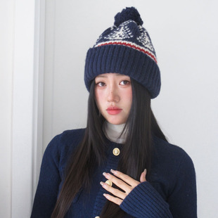 秋冬费尔岛风复古休闲条纹经典 百搭针织帽帽子女