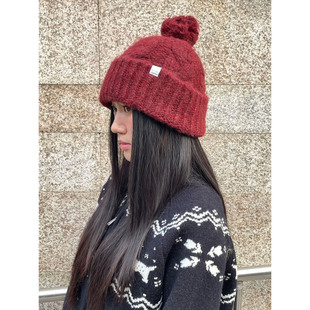 韩系ins温柔羊毛混纺包头帽简约毛球冬季 针织帽子女保暖可爱 新款