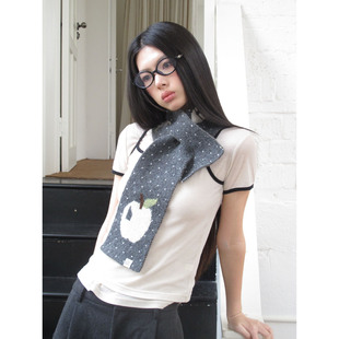 可爱小苹果波点小围巾装 饰保暖文艺风长条围巾ins风氛围防风围脖