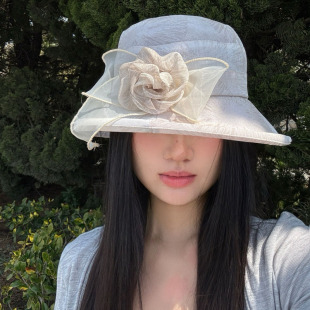 出游防晒韩系氛围感遮阳帽宽帽檐休闲显脸小百搭立体花朵渔夫帽子