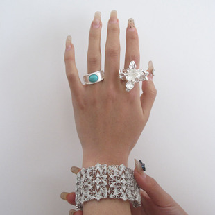 冷淡风拉丝质感绿松石花朵戒指ins指环时髦气质ins不掉色新中式