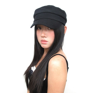 休闲黑白平顶鸭舌帽新款 英伦贝雷帽 日系纯色百搭文艺复古报童帽