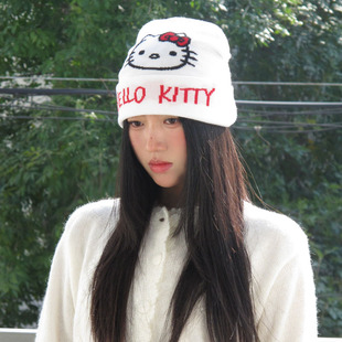 可爱kitty凯蒂猫针织帽氛围感冷帽休闲显脸小百搭套头保暖包头帽