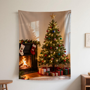 圣诞氛围感背景布挂布装饰画布节日布置背景墙挂毯墙壁遮丑布艺竖