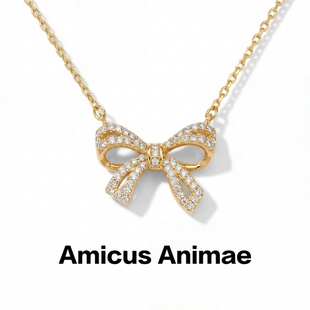 Amicus Animae欧美时尚风蝴蝶结满钻吊坠项链女款轻奢百搭锁骨链