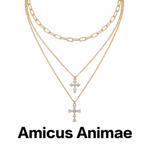 AmicusAnimae镶钻十字多层项链