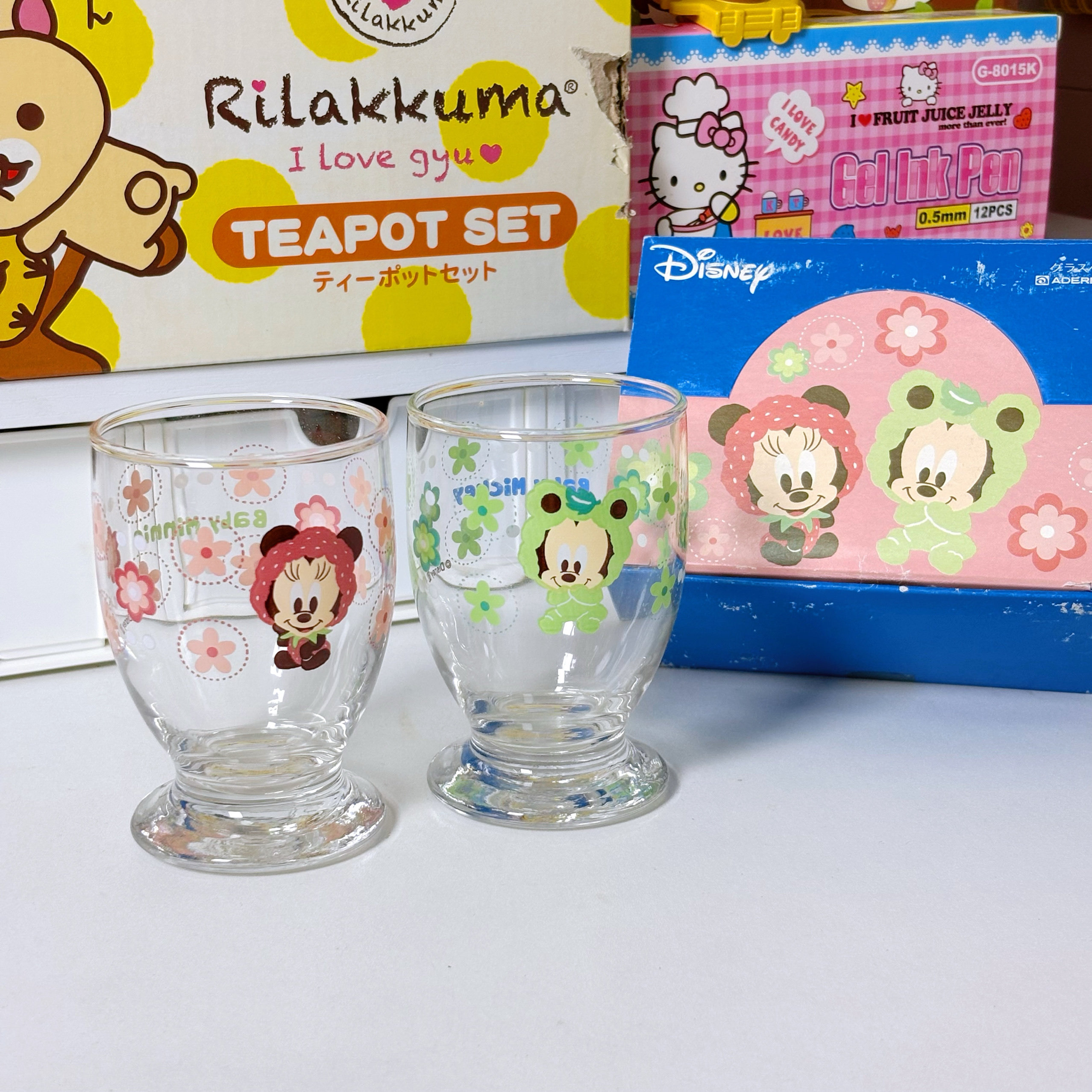 孤品Disney日本中古迪士尼baby米奇米妮玻璃杯 对杯