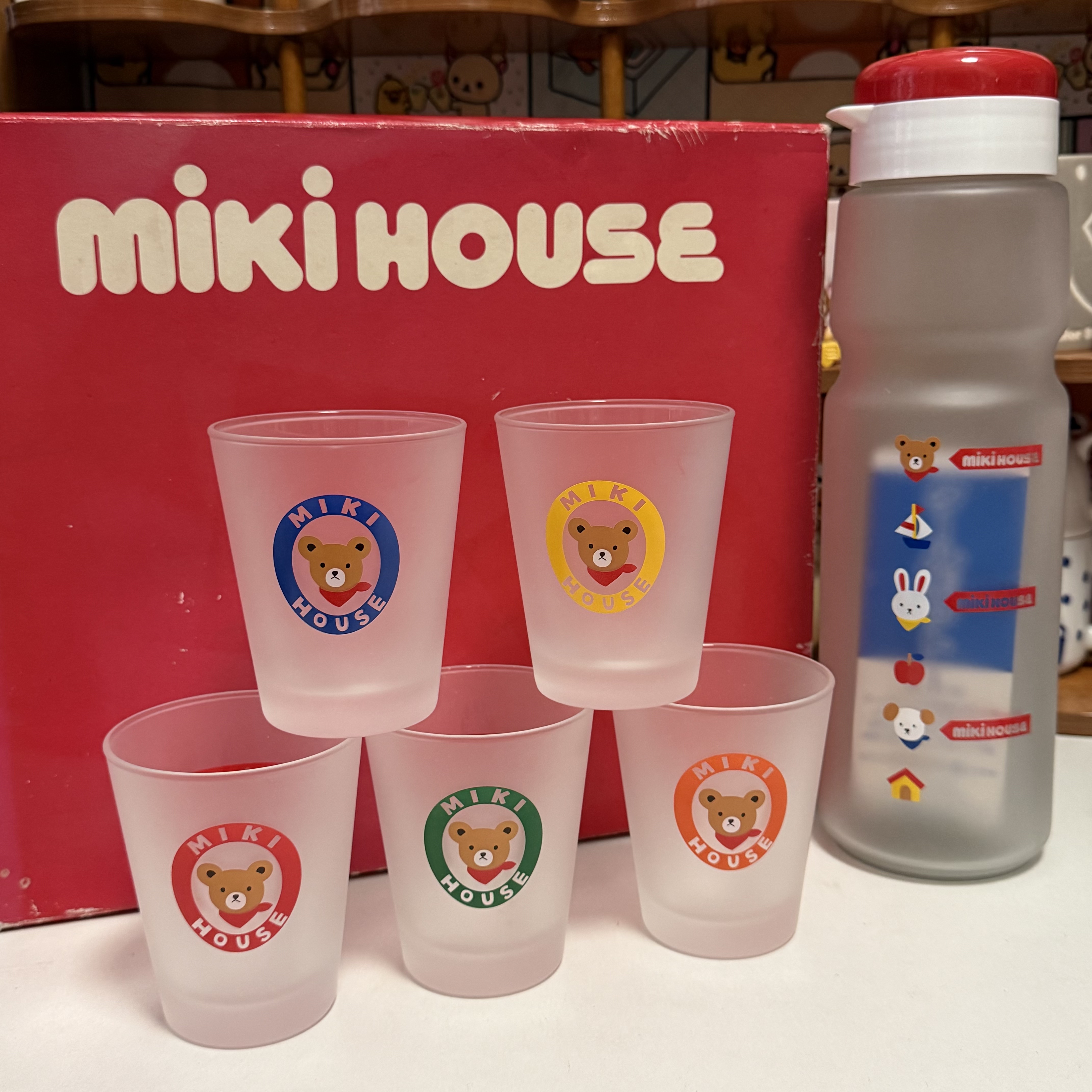 vintage 日本制MIKI HOUSE玻璃杯水杯牛奶杯果汁杯 冷水壶套装