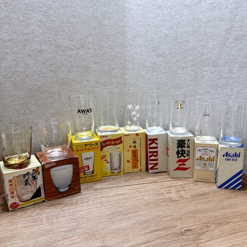 日本中古 昭和风玻璃杯 朝日 KIRIN啤酒杯 三得利 Asahi