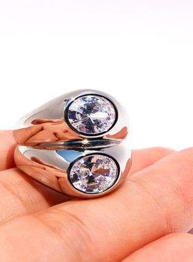 欧美冷淡风双层椭圆锆石宽版戒指