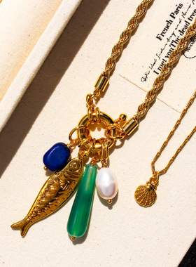 原创轻奢天然珍珠小鱼贝壳项链