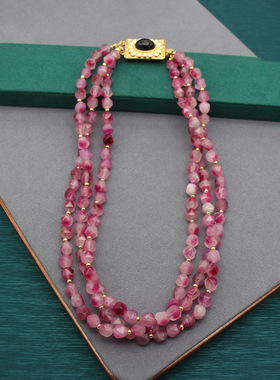 中古多层扭扭链石榴籽切面原石意大利老奶奶项链小众复古春夏项链