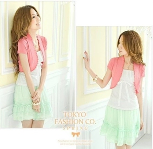 19元 Y113 披肩 针织衫 西瓜红 冰丝木耳边短袖