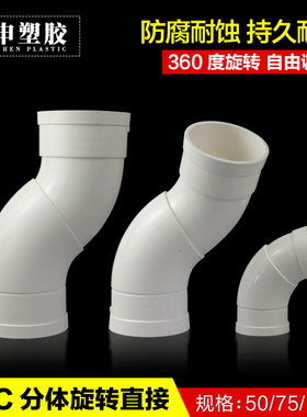 50 75 110排水管PVC偏心直接旋转直接接头微偏旋转万向弯头活接厚