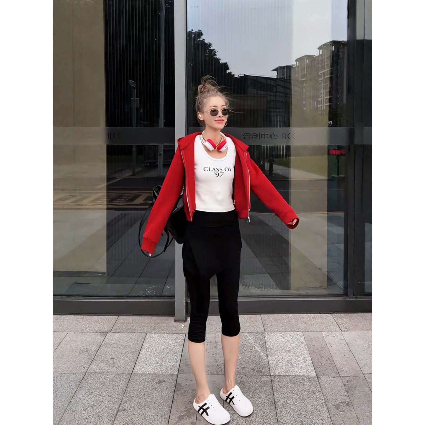 MISSKO可可欢姐春夏新款显瘦高弹假两件防晒潮流时尚七分瑜伽裤裙