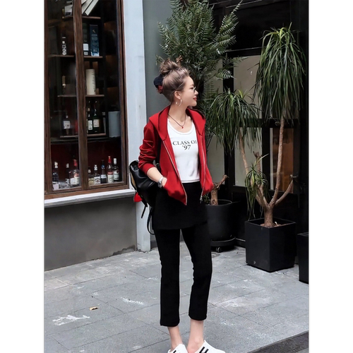 MISSKO可可欢姐夏季新款假两件屁帘凉感显瘦休闲风直筒九分烟管裤