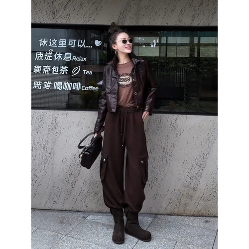 MISSKO可可欢姐秋冬复古松紧腰直筒休闲裤女匹马棉垂感阔腿工装裤