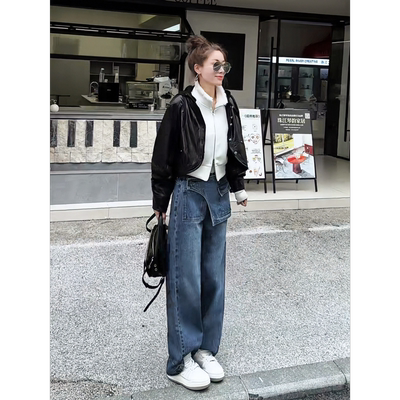 MISSKO可可欢姐 早春假两件复古擦色工艺直筒牛仔长裤子设计女士