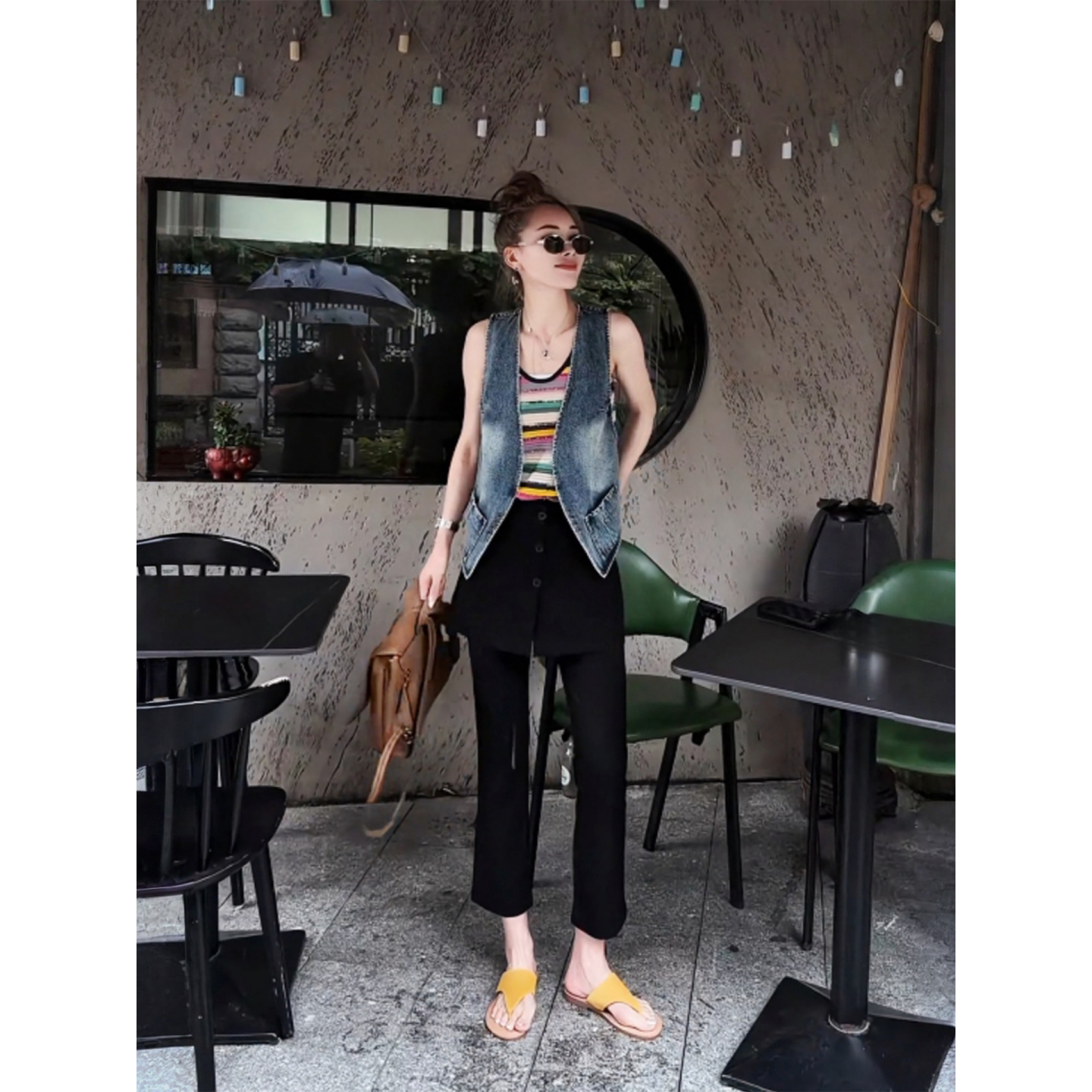 MISSKO可可欢姐夏季新款纽扣款显瘦假两件休闲时尚九分直筒裤裙女