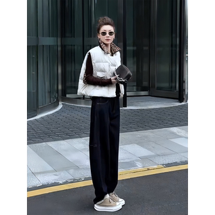 MISSKO秋冬款复古原牛重工洗水内里植绒老钱风阔腿加绒牛仔裤女士