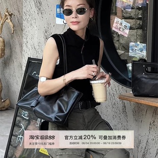 MISSKO可可欢姐显瘦百搭细螺纹针织砍袖高领拉链打底时尚显瘦背心