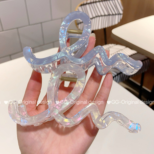 韩国醋酸人鱼姬色高级感鲨鱼夹发抓抓夹款波浪后脑勺盘发发饰头饰