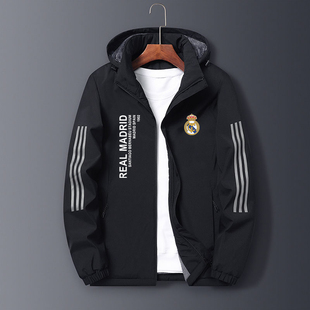 西甲欧冠皇马队运动夹克男女秋冬季加绒厚姆巴佩足球训练连帽外套