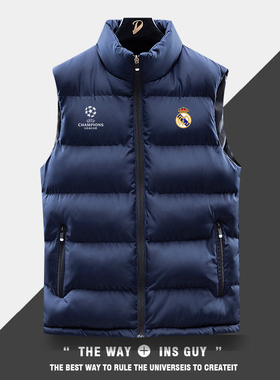 皇马14冠夺冠足球运动马甲外套男冬季本泽马训练加厚保暖坎肩背心
