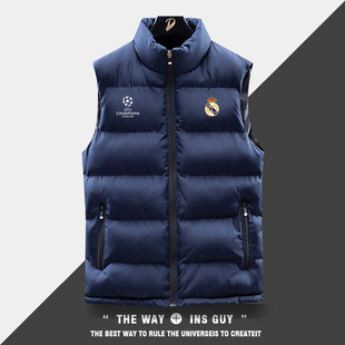 皇马14冠夺冠足球运动马甲外套男冬季本泽马训练加厚保暖坎肩背心