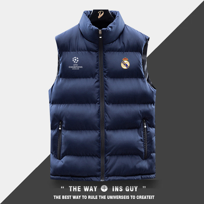 皇马14冠夺冠足球运动马甲外套男冬季本泽马训练加厚保暖坎肩背心