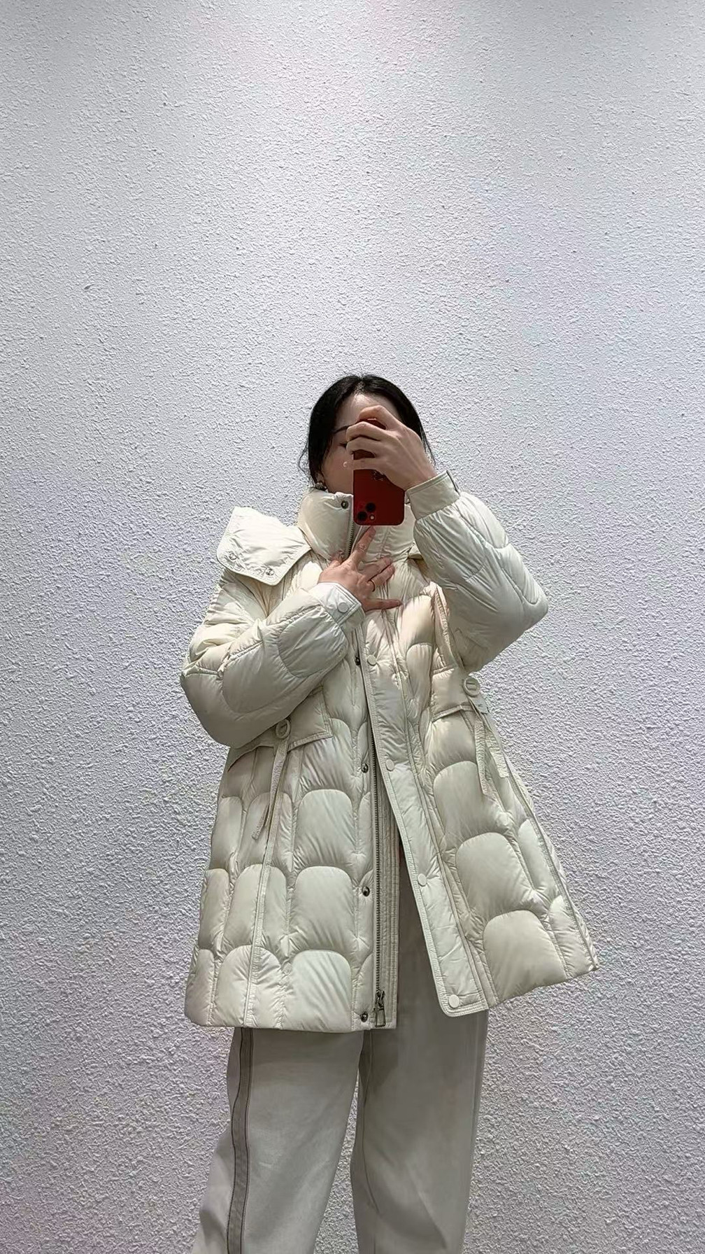 90白鸭绒中长款连帽修身羽绒服羽绒服