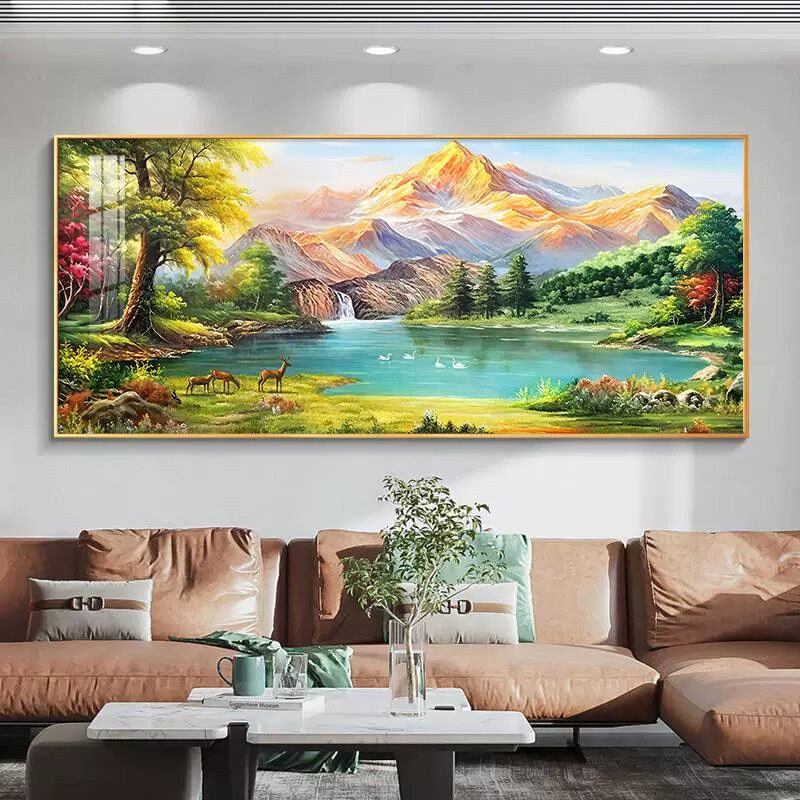 背靠金山聚宝盆十字绣2026新款高端客厅高级感大幅风景山水画刺绣