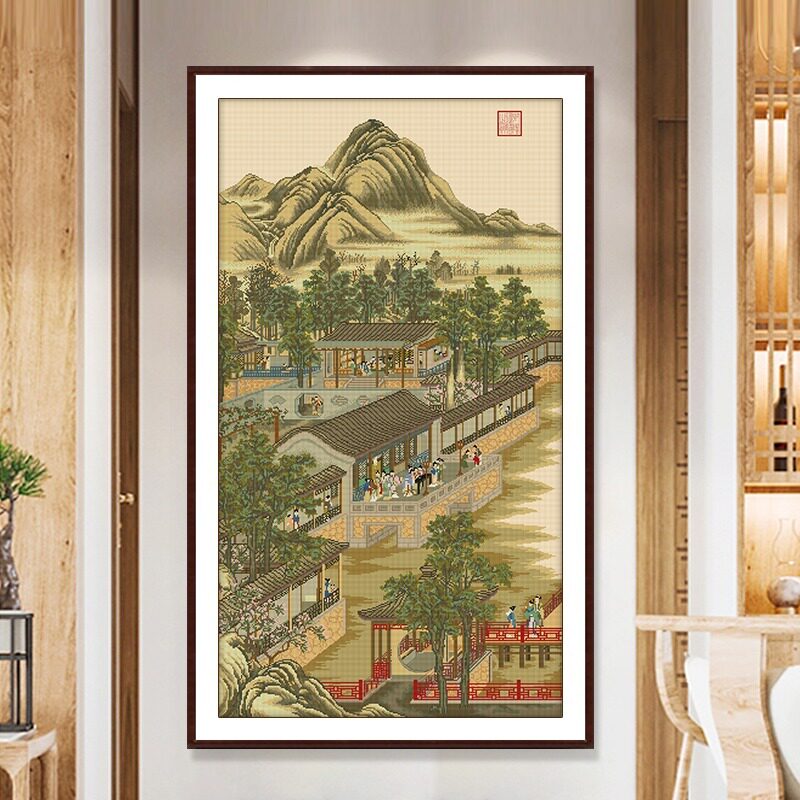 雍正十二月七月十字绣2026新款线绣客厅大气风景山水画中国风系列