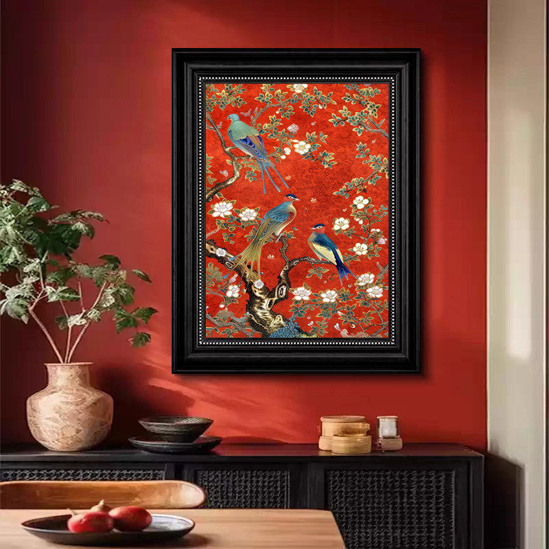 法式中古风十字绣2026新款喜上枝头客厅餐厅玄关新中式梅花喜鹊图