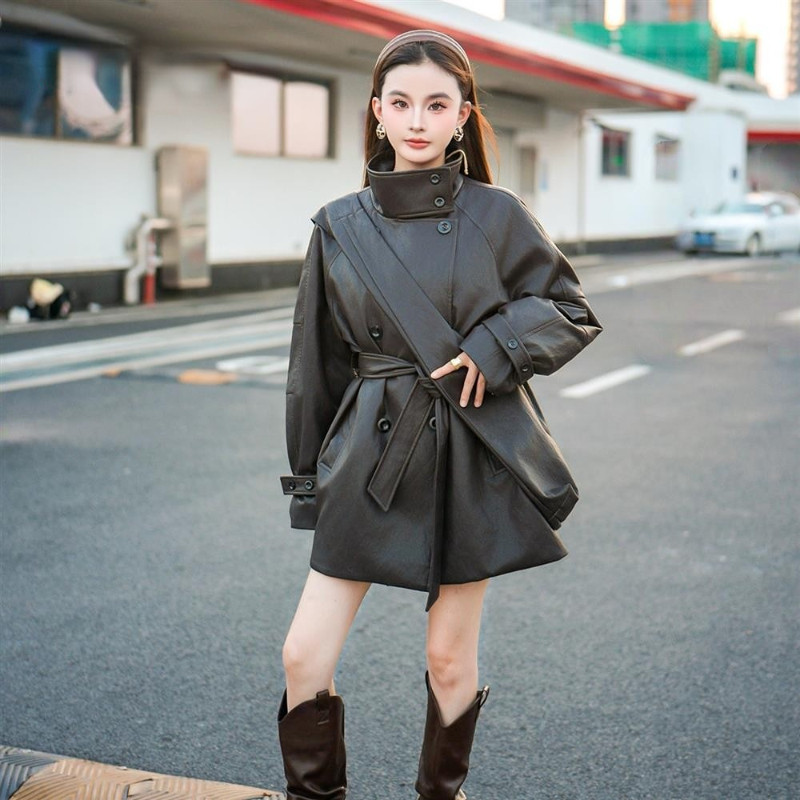 2025秋新款皮羽绒服时尚宽松休闲咖啡色皮衣高级感气质外套女