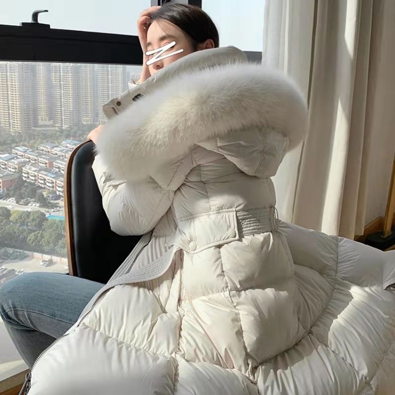2025新款大毛领过膝羽绒服女外套