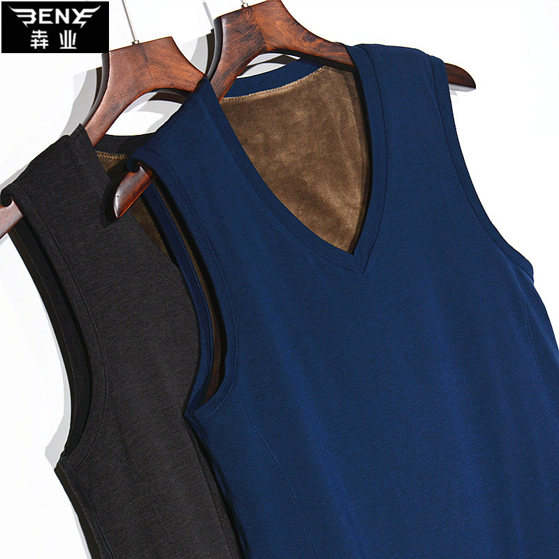 犇业正品男士冬季双层加绒保暖背心弹力修身V领鸡心领马甲E075