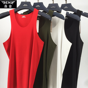 9082 9260 犇业夏季 莫代尔无痕背心男圆领纯色大红色休闲运动汗衫
