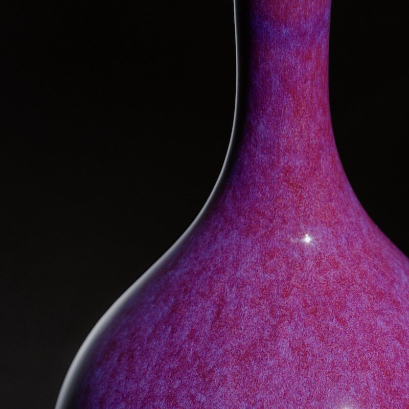 台湾晓芳窑 早期收藏级 钧瓷 紫钧 长径胆瓶 摆件 花瓶