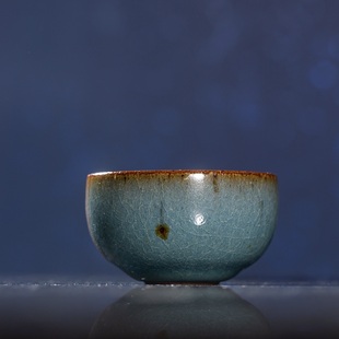 主人杯 台湾晓芳窑 圆口单杯 蓝色 单只原盒60ml 钧瓷铁斑