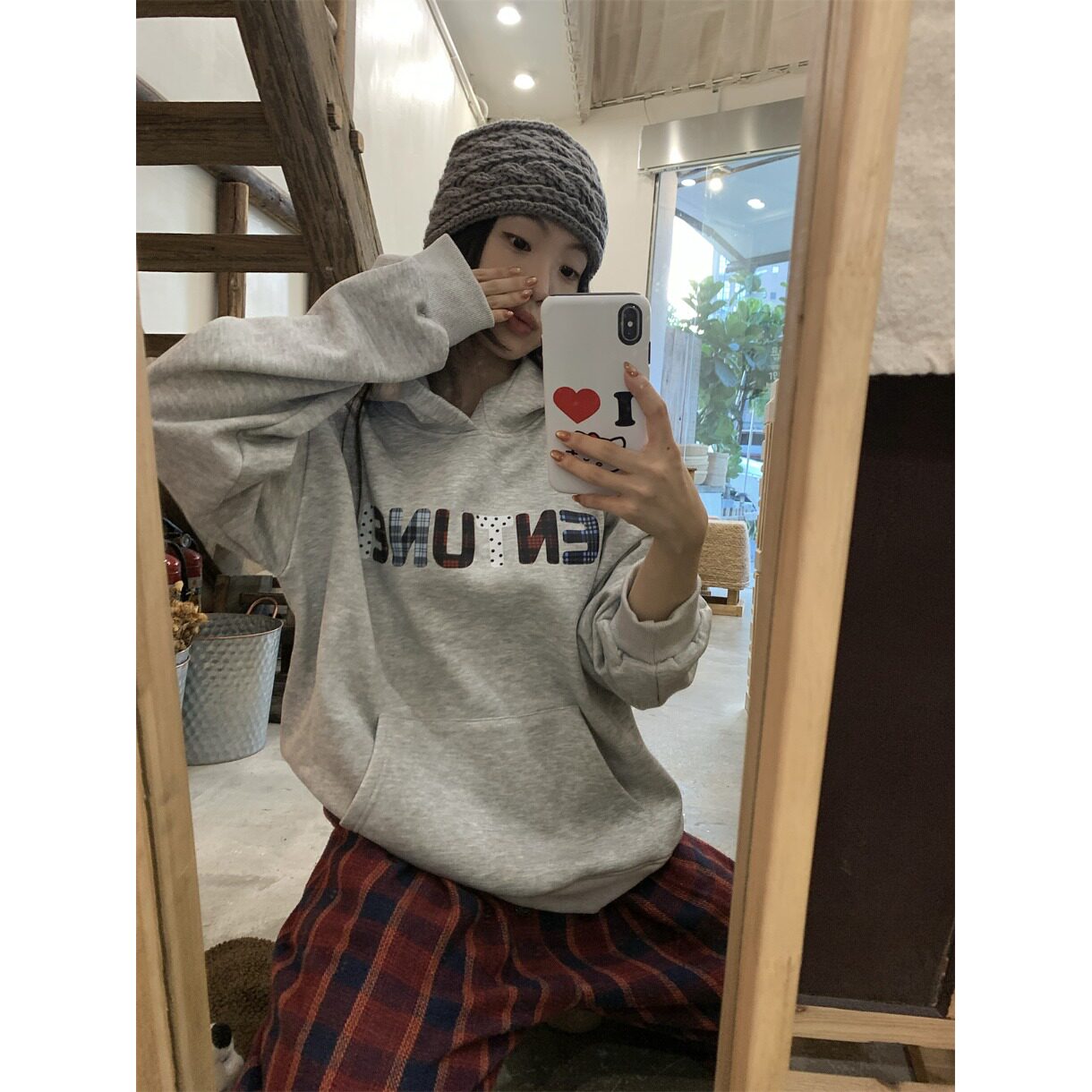 日本offcat慵懒风字母印花加绒连帽卫衣外套女秋美式复古宽松套头