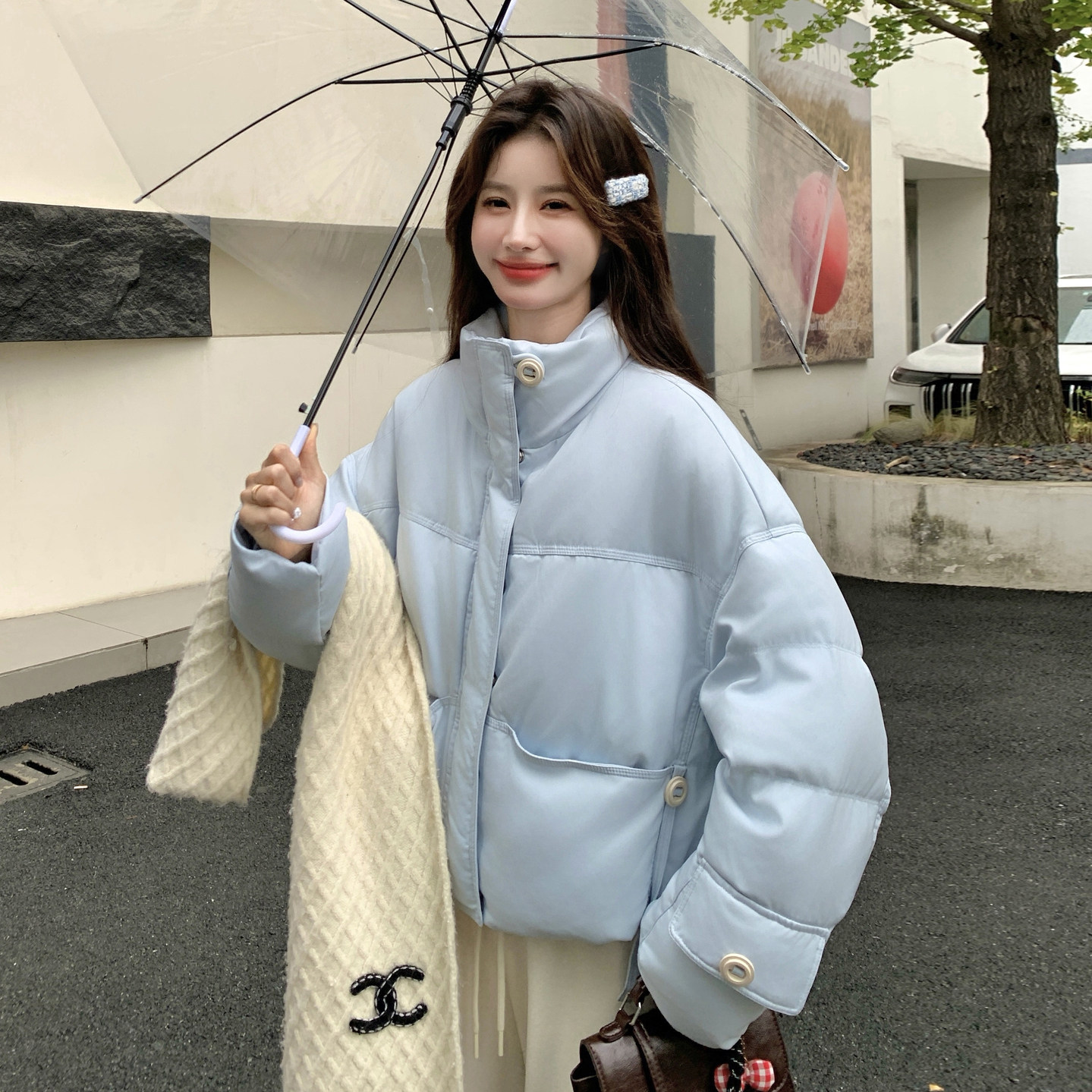 日本offcat浅蓝色设计感羽绒服女冬新款2025超好看洋气短款90白鸭