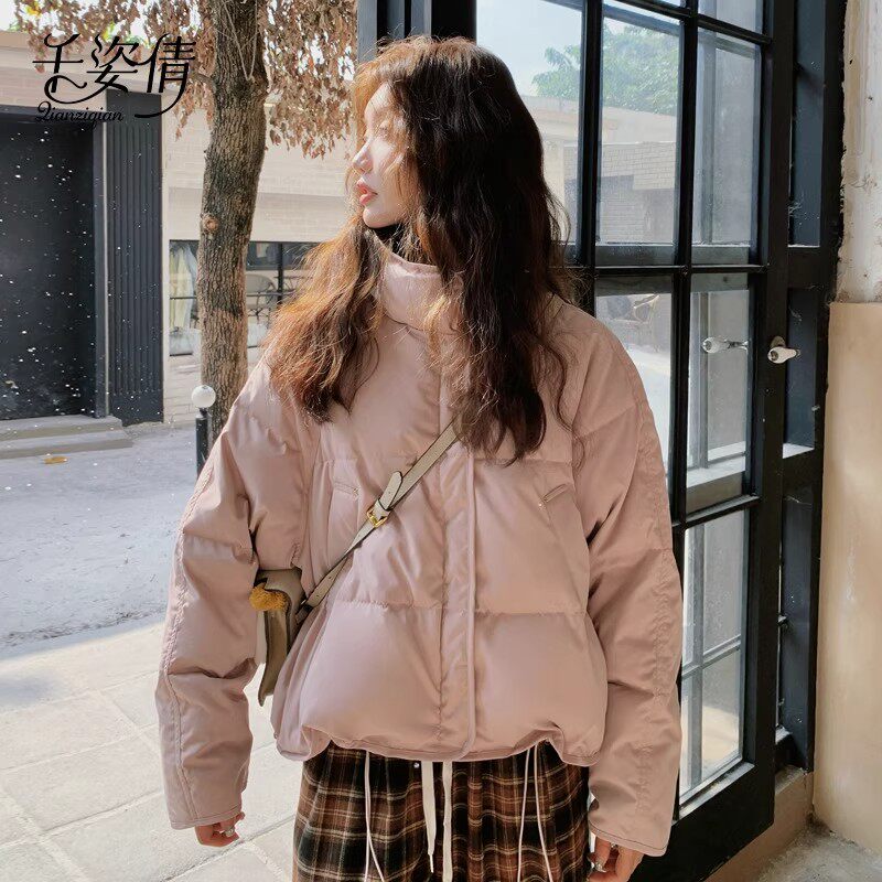 日本OFFCAT粉色短款羽绒服女冬2025新款超好看宽松保暖立领面包服