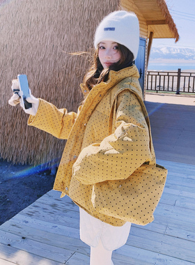 日本offcat黄色波点羽绒服女2025冬季新款巨好看的小个子短款洋气