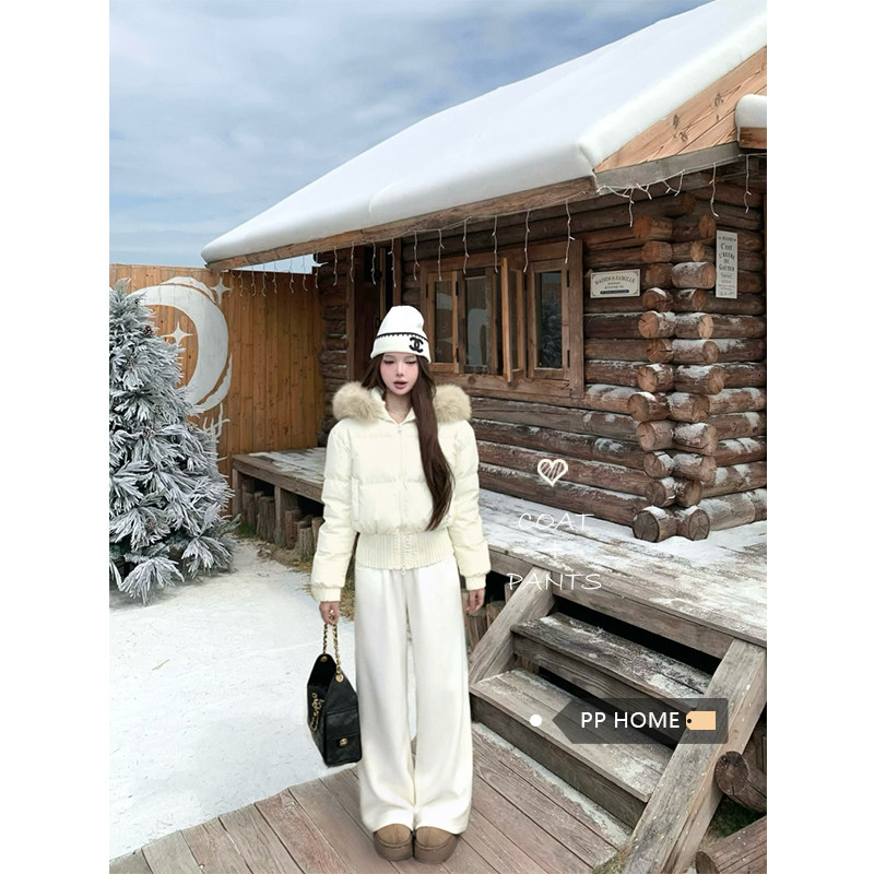 日本offcat杏色毛领短款羽绒服女冬季韩版气质高级感加厚保暖棉服
