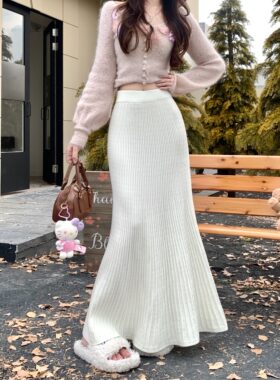 日本offcat安可拉红针织鱼尾裙半身裙女包臀长裙加厚毛线一步半裙