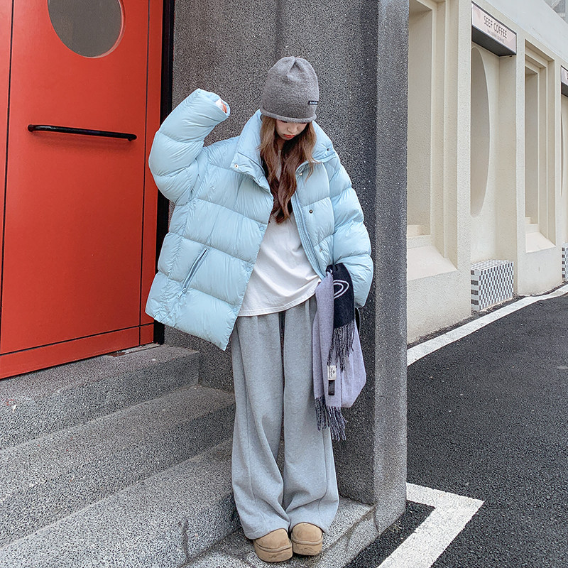 日本offcatbaby蓝泡芙羽绒服女2025冬季新款小个子中长款超好看90